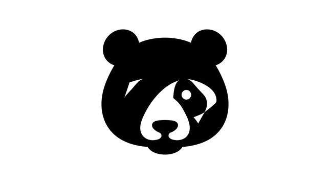 Minimalist black panda head icon logo isolated on white background for branding