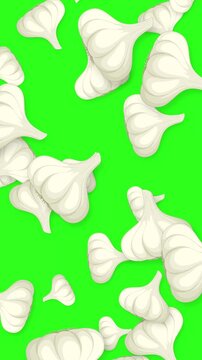 Animated Garlic Bulbs Falling on Bright Green Background