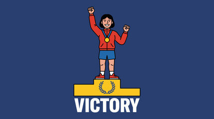 Confident Female Athlete Celebrating Victory Vector