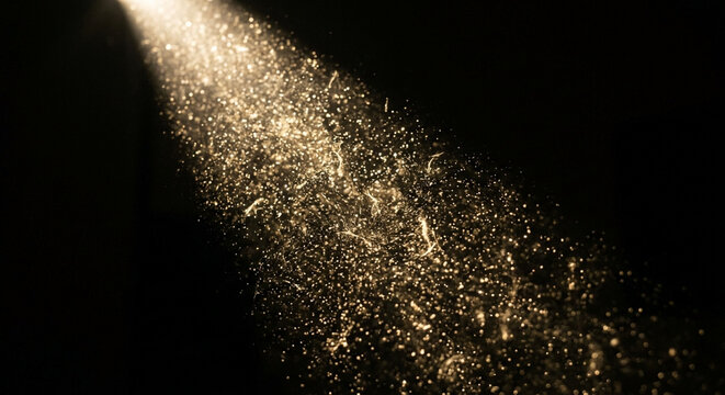A bright spotlight beam illuminating dust particles in a dark room.
