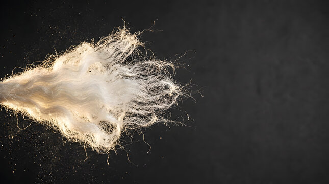 Fiber cotton fluff lint textile white Fiber cotton fluff lint textile white cloud floating black background, close up macro texture with dust particle and motion, soft natural material for fabric
