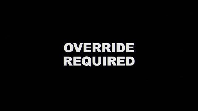 Override required text animation with glitch effect on a black background