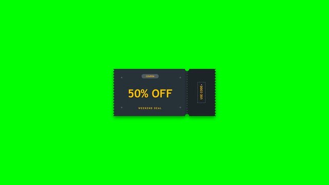 Fifty percent off discount coupon animation for digital marketing promotions