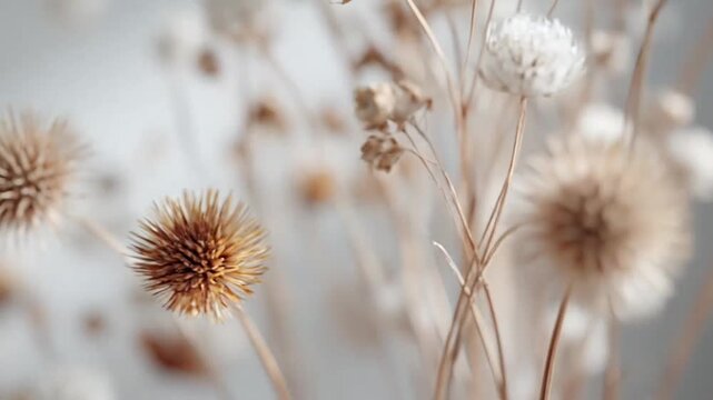 Macro detail of dried spiky thistle seed heads.