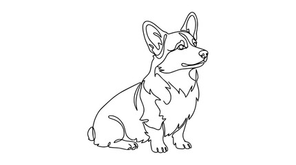 Fototapeta premium Pembroke Welsh Corgi single line drawing isolated on transparent background