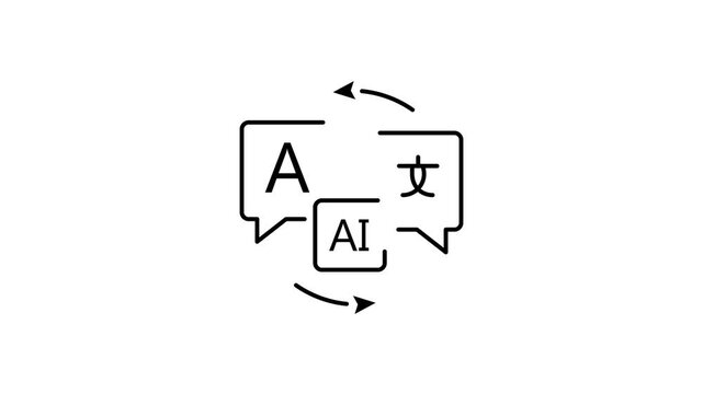 Artificial Intelligence Translation Outline Icon Animation, Minimal UI Line Symbol, Seamless 4K Stock Video