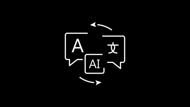 Artificial Intelligence Translation Outline Icon Animation, Minimal UI Line Symbol, Seamless 4K Stock Video