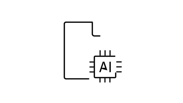 AI Document Black Outline Icon with Animated Line Art, Clean UI Symbol, Seamless Loop in 4K