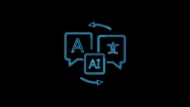Artificial Intelligence Translation Outline Icon Animation, Minimal UI Line Symbol, Seamless 4K Stock Video
