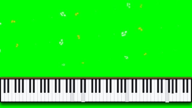 Playing Piano Keyboard with Floating Musical Notes on Green Screen Background 4K Seamless Loop Motion Graphic
