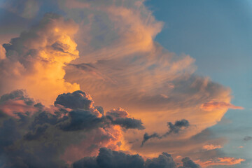 Fototapeta premium Golden storm cloud glowing at sunset over Tam Giang Lagoon, Hue, Vietnam