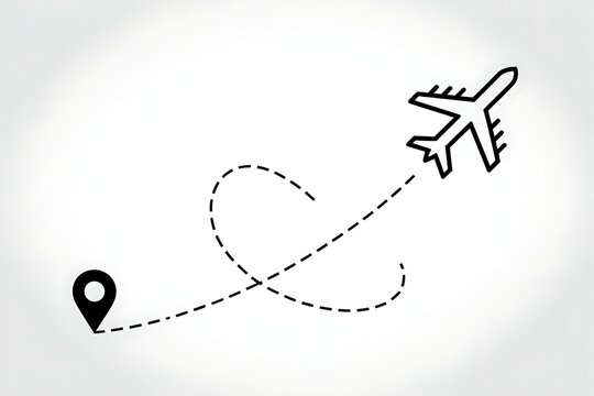 Flight path illustration with takeoff point pin high resolution picture
