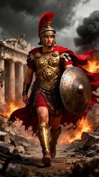 soldado romano, guerrero romano, centuri&oacute;n, legionario, antigua Roma, Imperio Romano, guerrero, soldado, armadura romana, armadura, casco romano, escudo, espada, capa roja, penacho rojo, batalla, comb