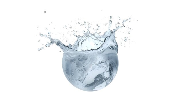 Fresh Water Splashing Isolated on White Background, Refreshing Blue Liquid Splash with Drops and Bubbles, Clean Water Concept