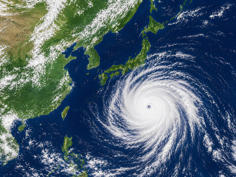台風が接近する日本列島の気象衛星