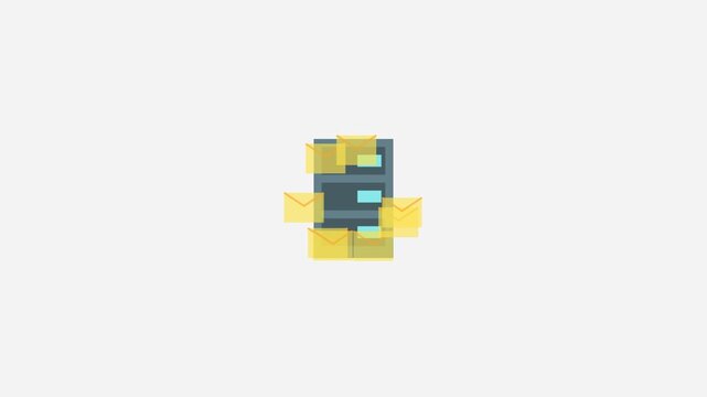 Email Server Motion Graphic Animation of Envelopes Flying Around Data Server