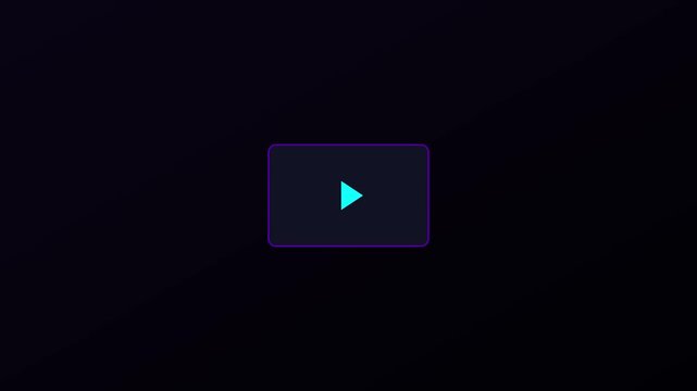 Minimalist animated loading frame with cyan play button on dark animation 4k background