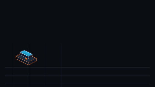 Minimalist isometric 3 d interface with pulsing orange dot animation on dark grid 4k background