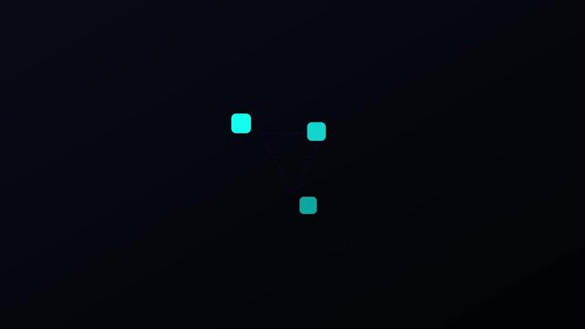 Minimalist loading spinner animation with cyan geometric squares on dark 4k background, progress indicator