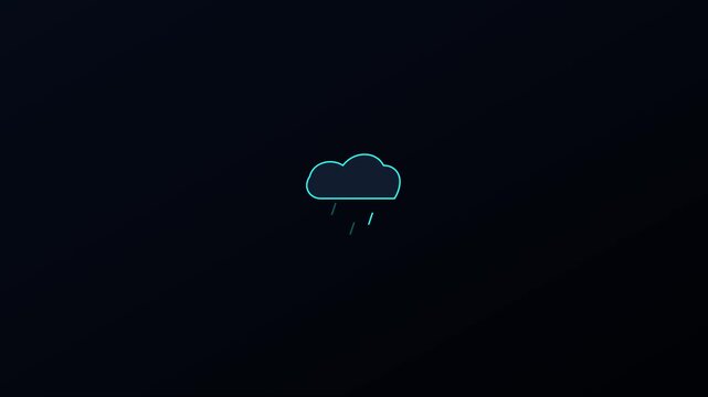 Minimalist neon rain cloud animation on dark 4k background, for weather app, ui