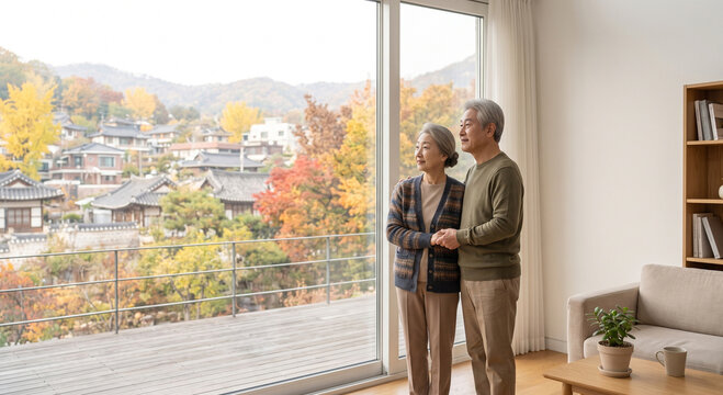창 밖을 바라보는 노부부