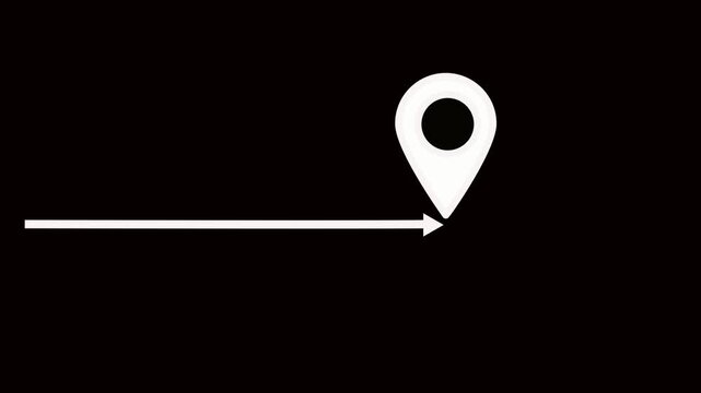 White navigation path with arrow and destination marker. GPS location signal point and location tracking mark, location pointer icon animated