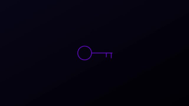 Minimalist purple key animation with digital pulse effect for cybersecurity and data protection concepts 4k