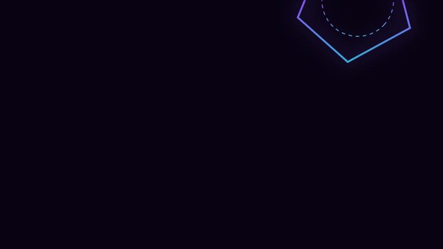 Neon glowing pentagon shape animation with pulsing circular hud for futuristic technology interface 4k