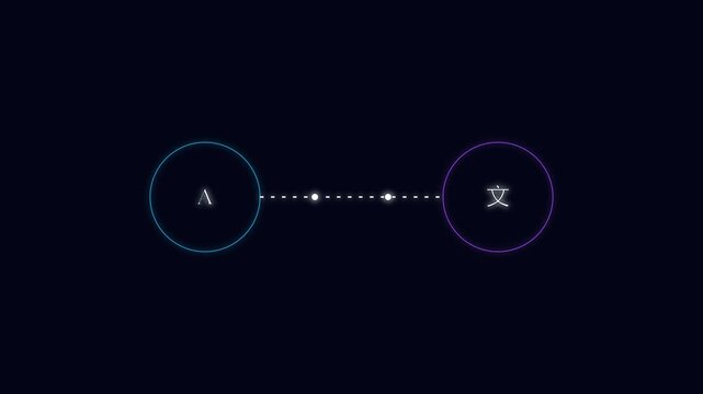 Abstract language translation concept with glowing and connecting line on dark animation 4k background