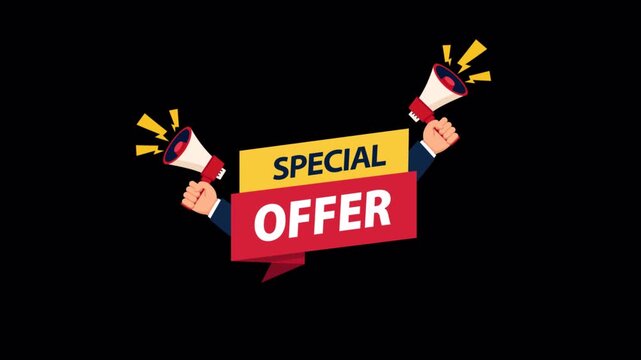 Animated Special Offer Banner with Megaphones - Transparent