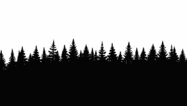 Forest trees set. tree silhouettes for winter forest landscape design, Mountain landscape. Mountains and coniferous forest. Christmas tree, fir-tree, pine, pine-tree

