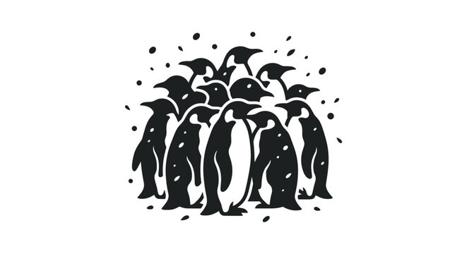 A group of penguins standing together in a huddle.