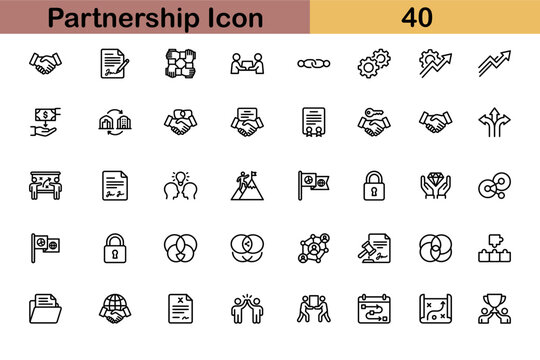 Partnership line icons in editable stroke style. Business cooperation, corporate agreement, teamwork collaboration, B2B synergy, and networking strategy collection. Editable stroke. Vector.