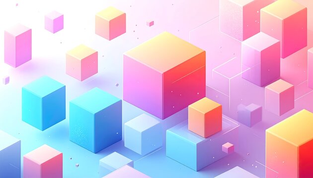 Abstract 3D Geometric Cubes with Vibrant Pastel Color Gradient