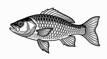 Fototapeta premium black and white fish illustration, side view