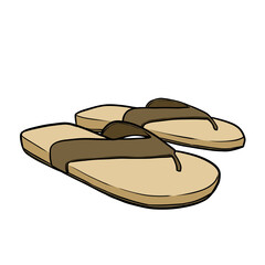 Pair of brown flip flops sandals footwear apparel cartoon illustration for children education isolated on transparent background

