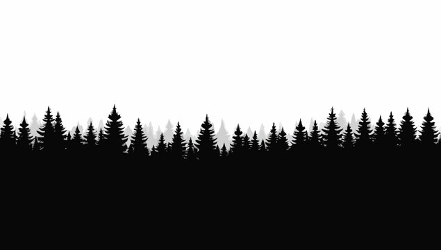 Forest trees set. tree silhouettes for winter forest landscape design, Mountain landscape. Mountains and coniferous forest. Christmas tree, fir-tree, pine, pine-tree
