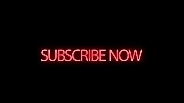 Subscribe now red neon sign illuminates a pitch black background.