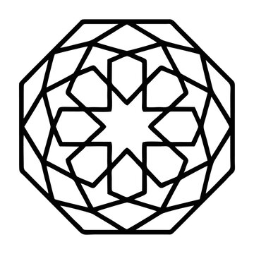 Geometric Octagonal Star Badge Line Art Pattern Islamic Ornamental Vector Emblem Icon