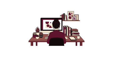 Fototapeta premium Woman Working at Desk Vector Illustration
