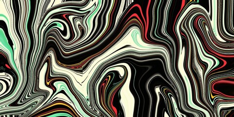 Dramatic abstract fluid marble texture featuring striking black, cream, vibrant mint green, and red sweeping waves. Modern creative background. © Muhammad lutfi