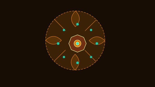 Abstract geometric motion with rotating octagon and pulsing teal orbs animation 4k motion animation rotation