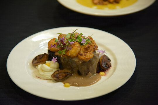 A steak dish waits