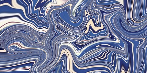 Fototapeta premium Vibrant abstract fluid marble texture featuring sweeping waves in deep blue, soft cream, and white. Modern dynamic background design.