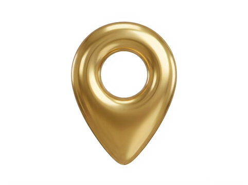 A shiny 3d golden map location pin icon isolated on transparent background