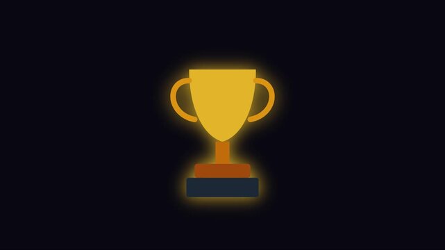 Glowing golden trophy animation on dark 4k background, for success and, achievement concepts, winner