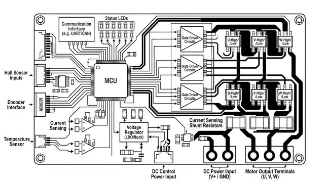 Technical schematic diagram of an electronic circuit board control unit