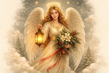 Fototapeta premium Ethereal angel holding lantern