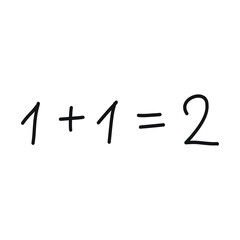 Fototapeta premium Simple addition equation 1 plus 1 equals 2 on clean white background for education