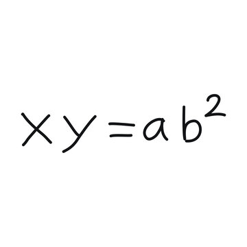 Mathematical equation xy equals a times b squared on clean white background for educational use